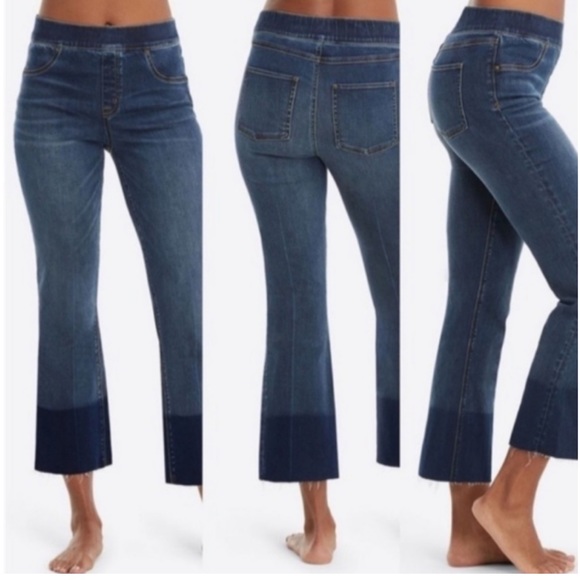 SPANX Denim - SPANX HIGH RISE KICK FLARE FRAYED HEM JEANS SIZE LARGE